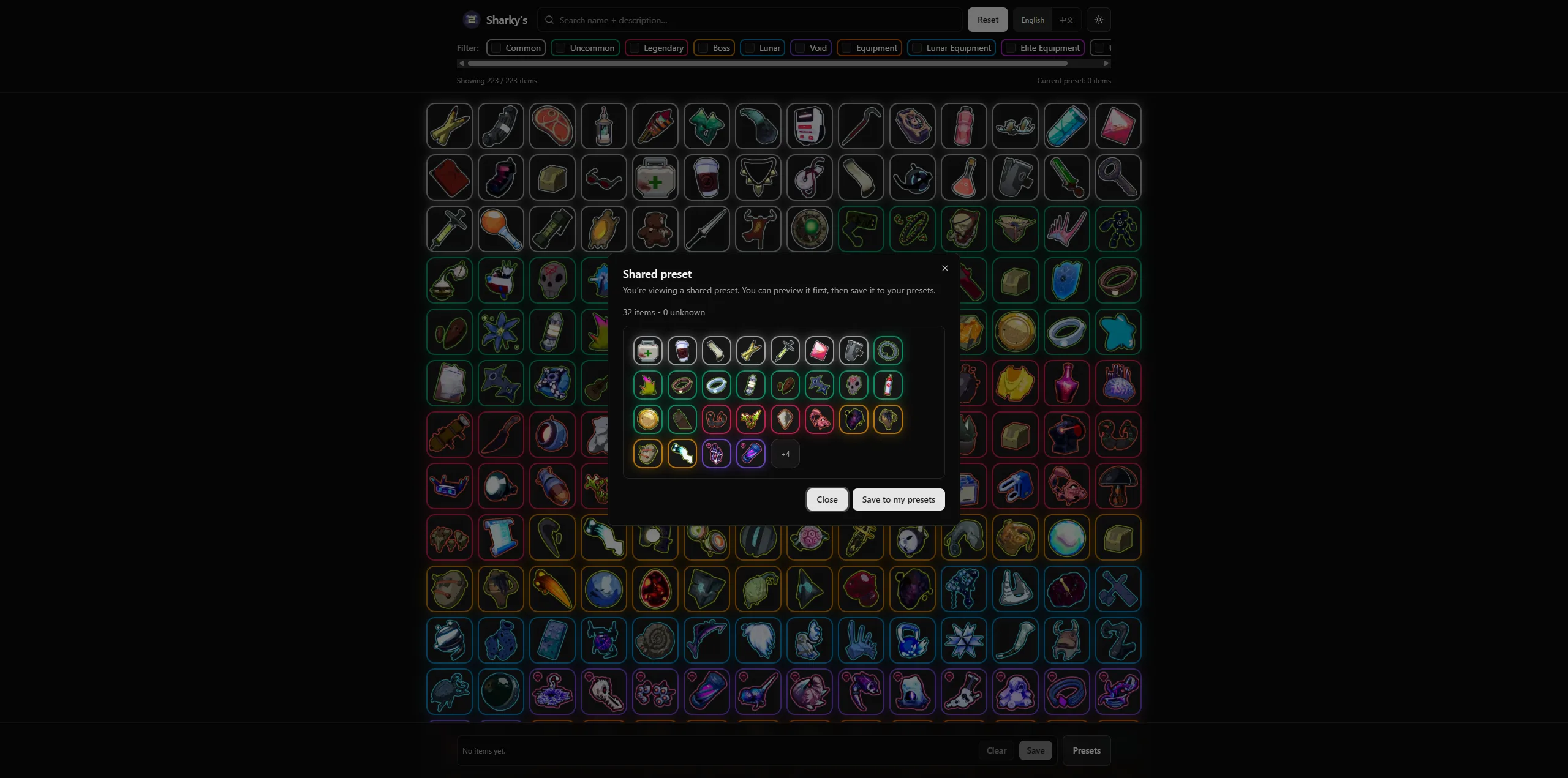Previewing a shared preset before importing